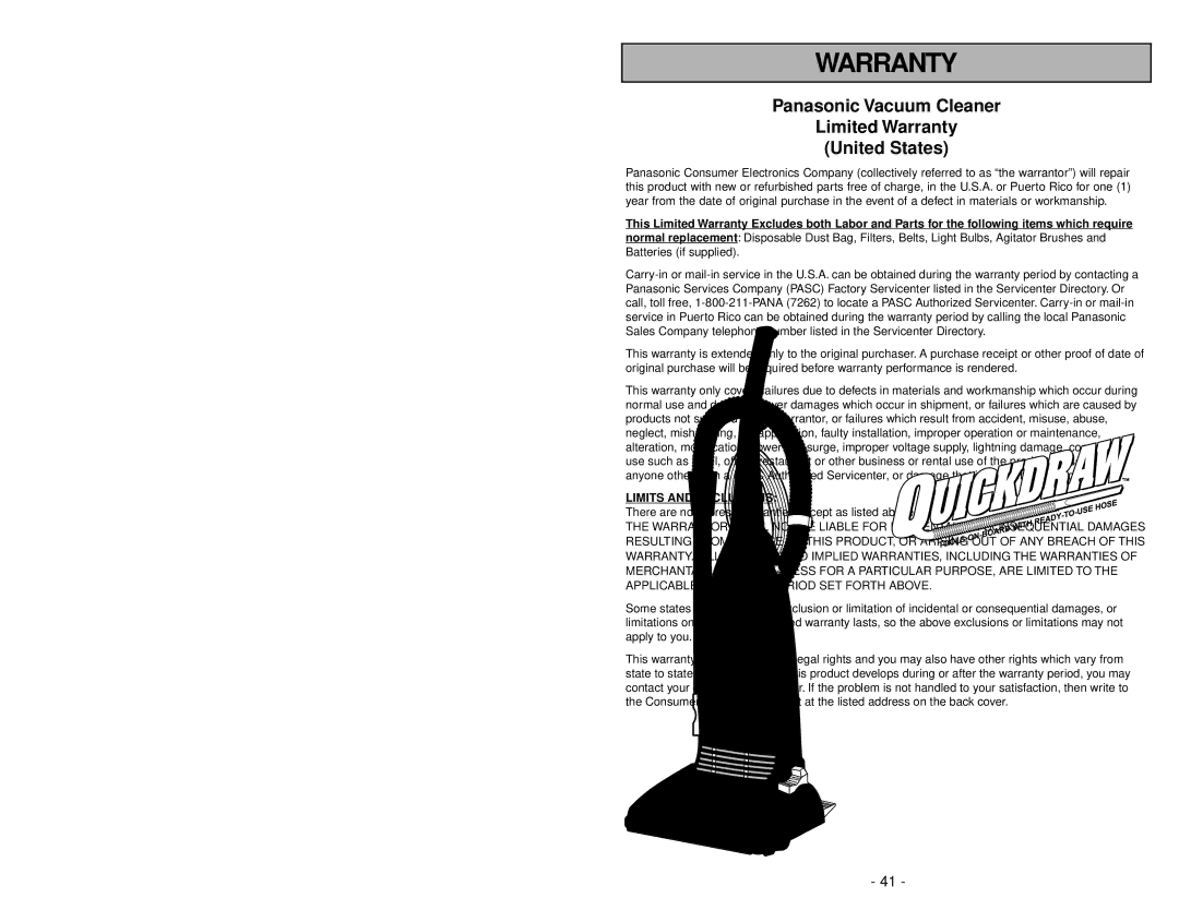 Panasonic MC-V5745 manuel dutilisation Table of Contents 