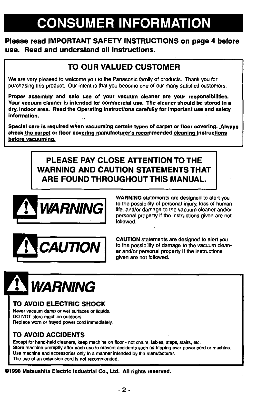 Panasonic MC-V6602 manual 