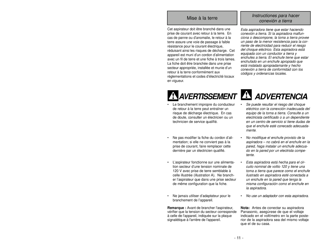 Panasonic MC-V6603 operating instructions Advertencia 