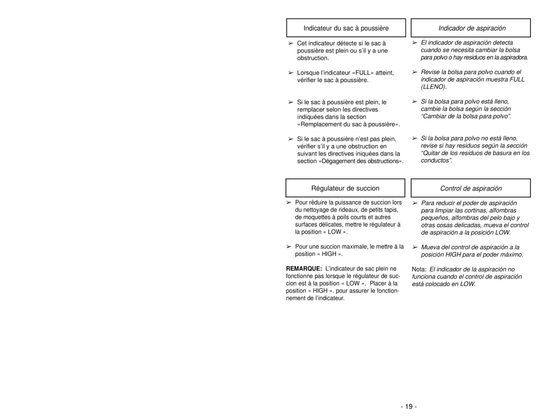 Panasonic MC-V6603 operating instructions Indicador de aspiración, Control de aspiración 