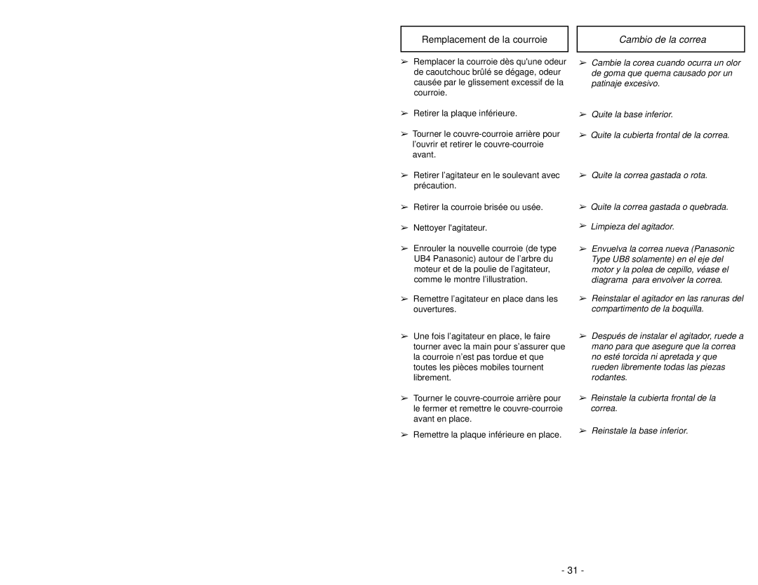 Panasonic MC-V6603 operating instructions Cambio de la correa 