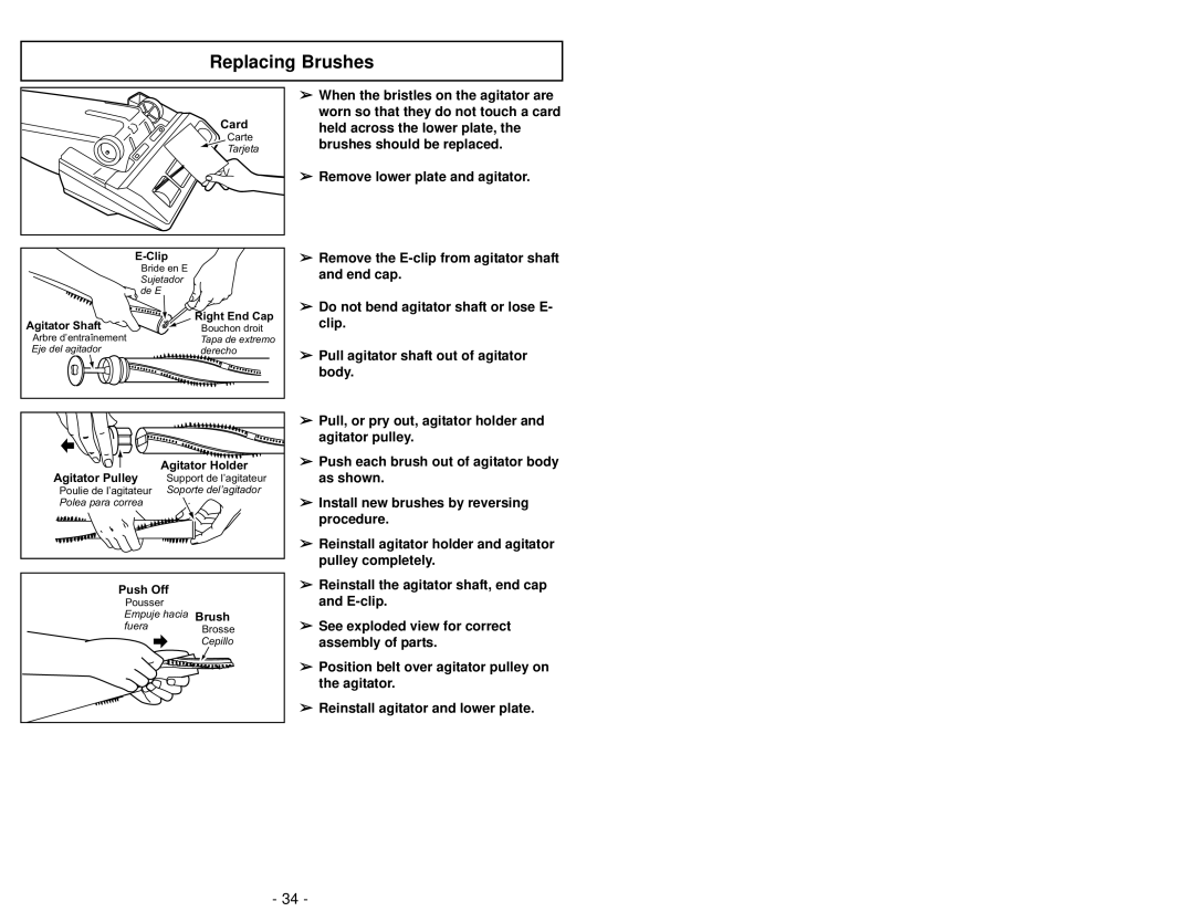 Panasonic MC-V6603 operating instructions Replacing Brushes 