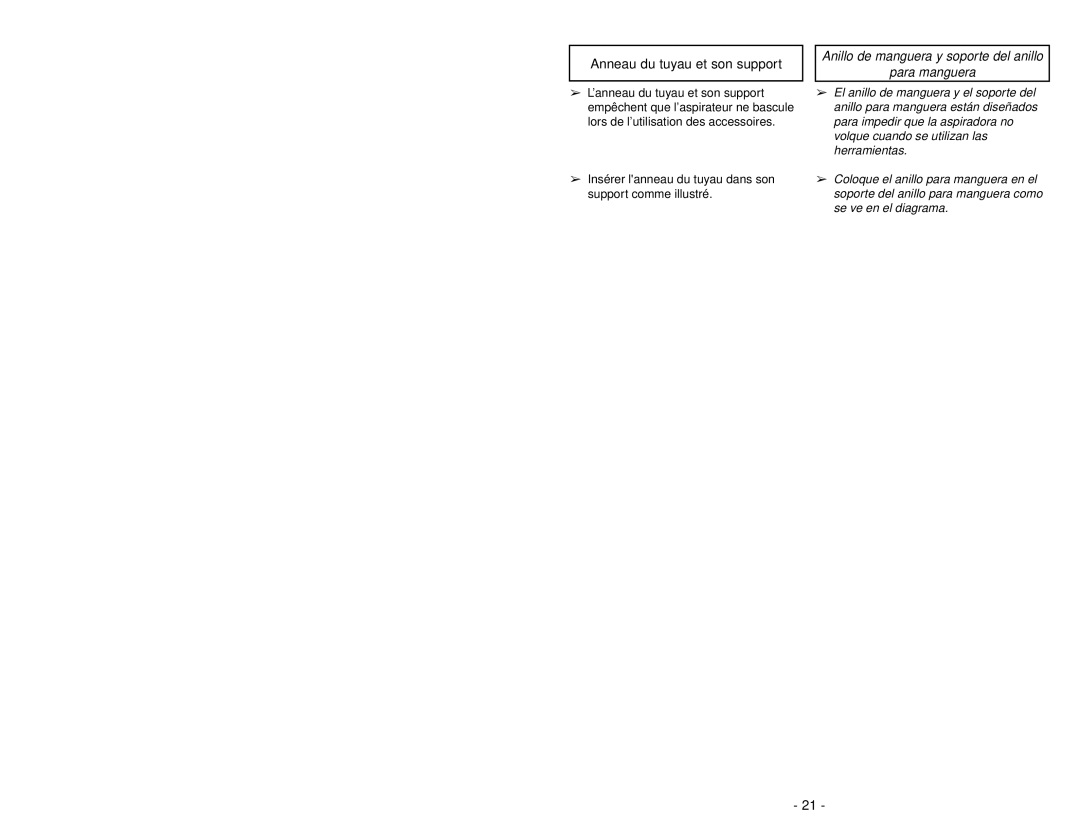 Panasonic MC-V7314 manuel dutilisation Anneau du tuyau et son support 