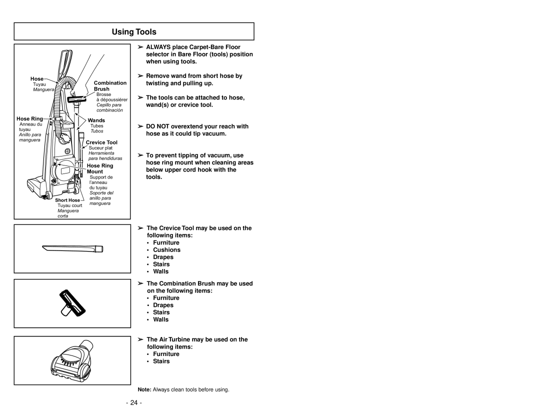 Panasonic MC-V7314 manuel dutilisation Using Tools 