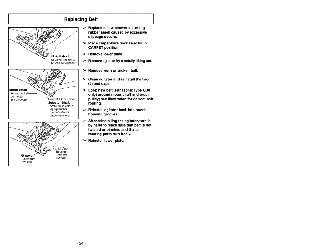 Panasonic MC-V7314 manuel dutilisation Replacing Belt 