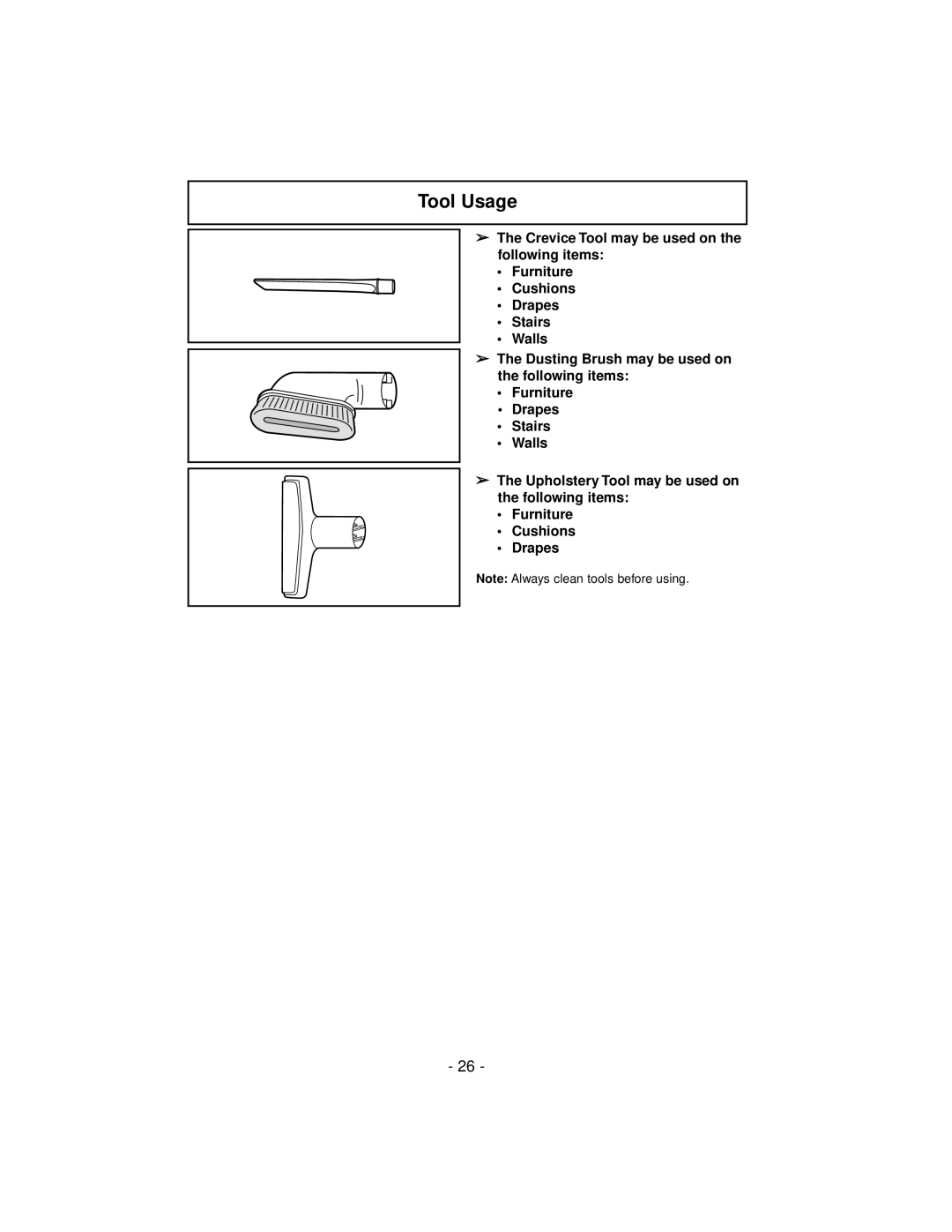 Panasonic MC-V7319 manuel dutilisation Tool Usage 