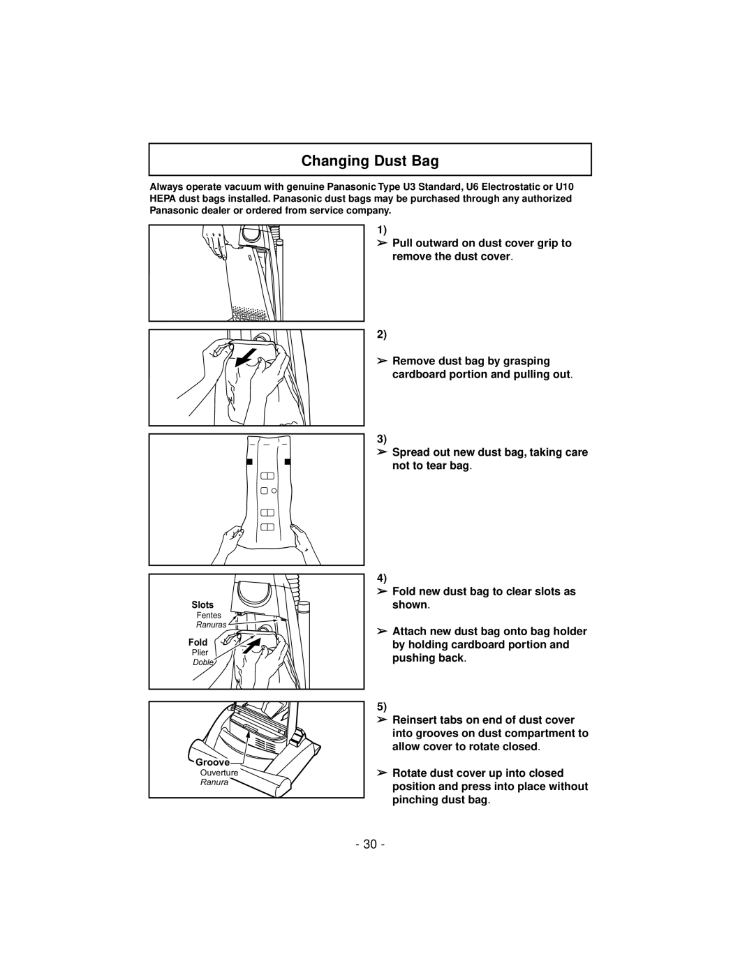 Panasonic MC-V7319 manuel dutilisation Changing Dust Bag 