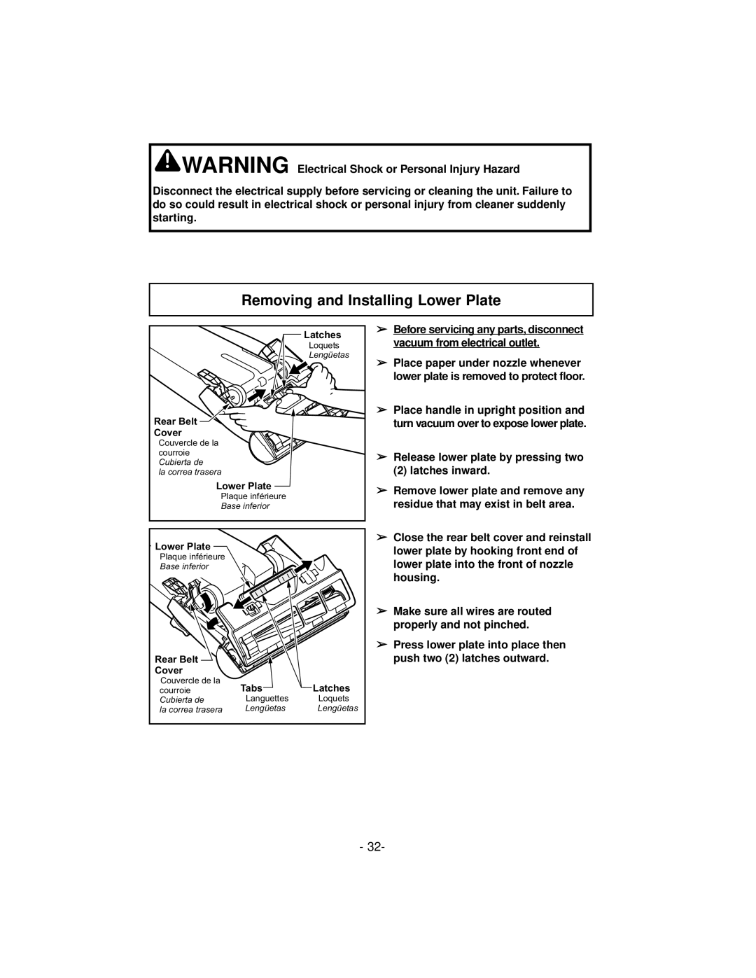 Panasonic MC-V7319 manuel dutilisation Removing and Installing Lower Plate 