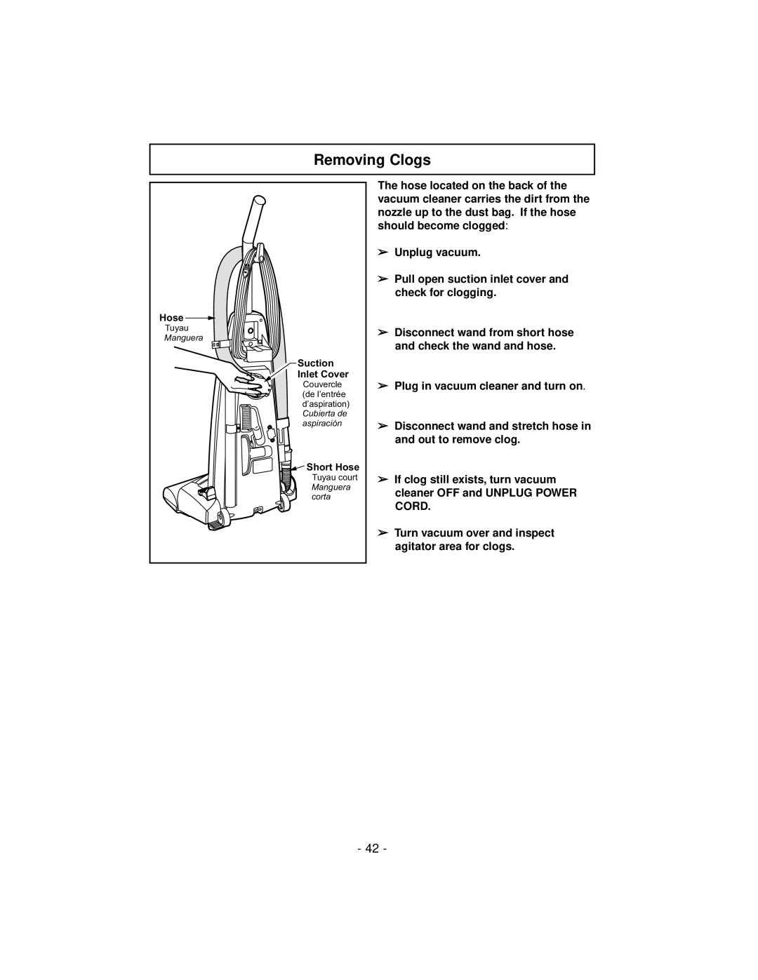 Panasonic MC-V7319 manuel dutilisation Removing Clogs 