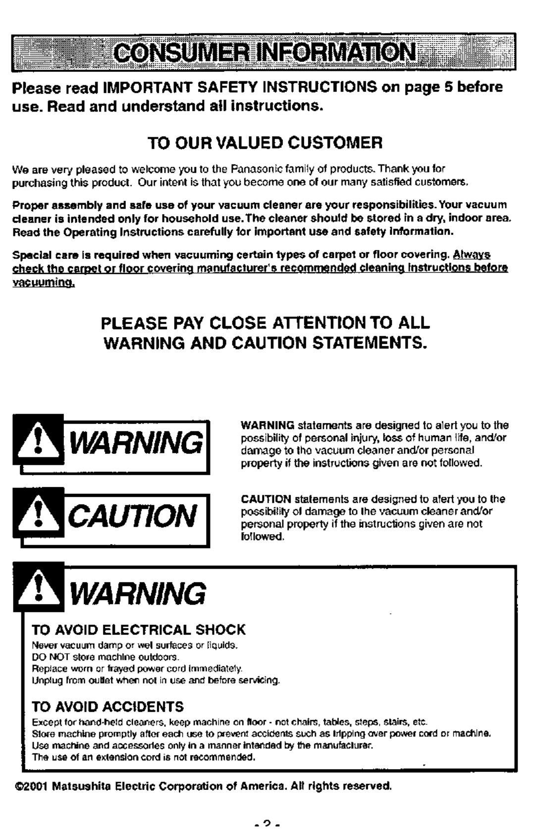 Panasonic MC-V7341 manual 