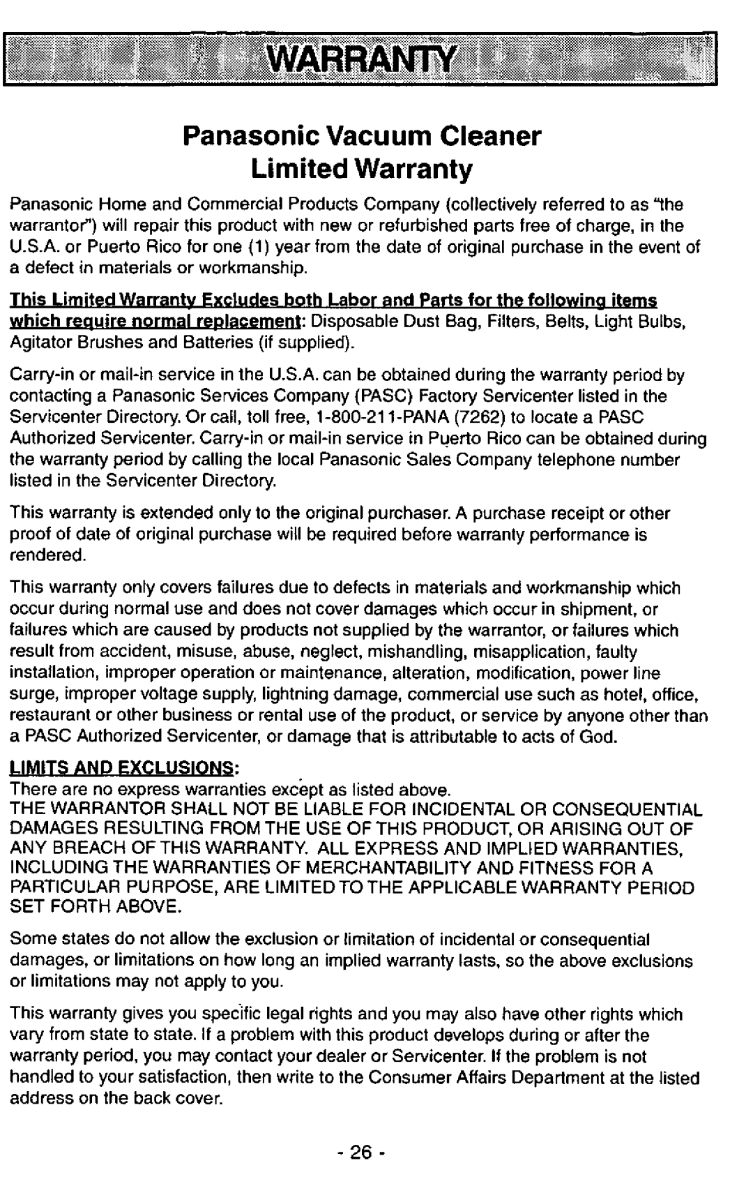 Panasonic MC-V7341 manual 