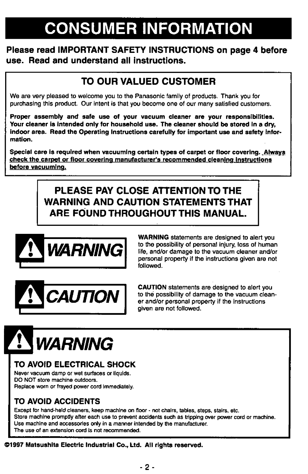 Panasonic MC-V7347 manual 