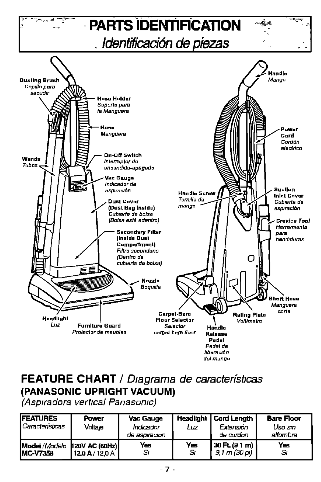 Panasonic MC-V7358 manual 