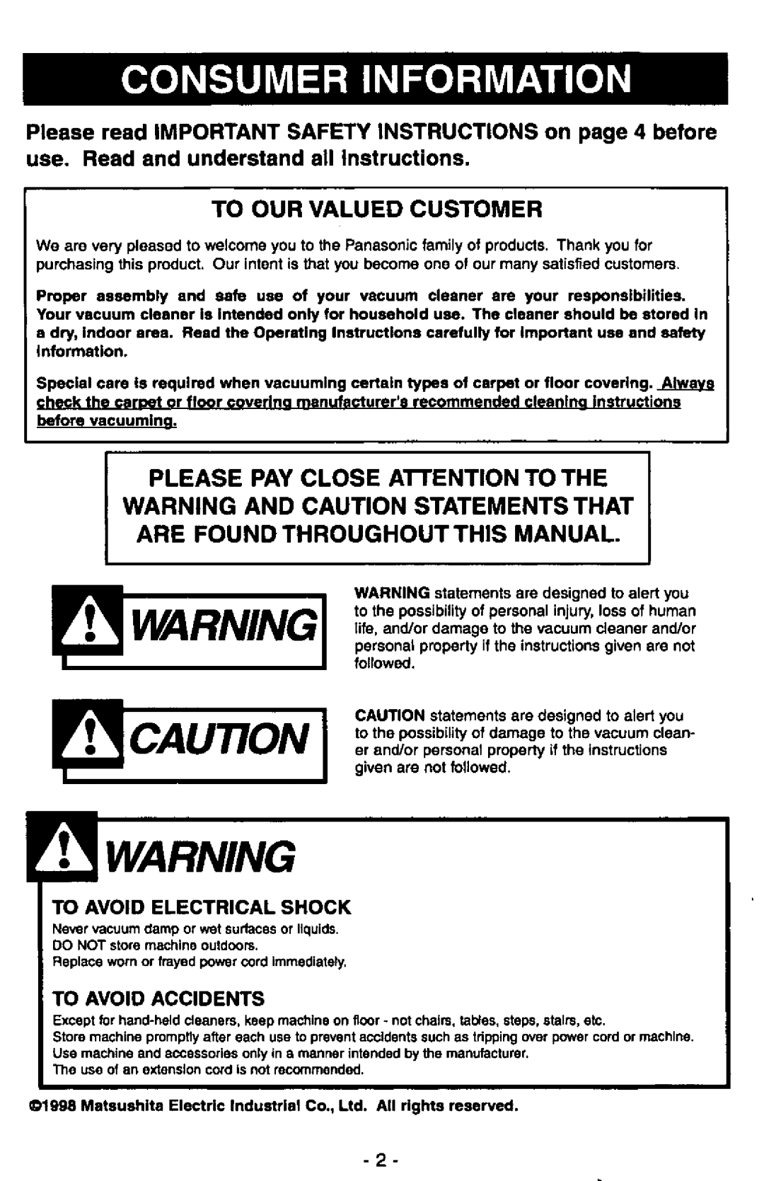 Panasonic MC-V7377 manual 