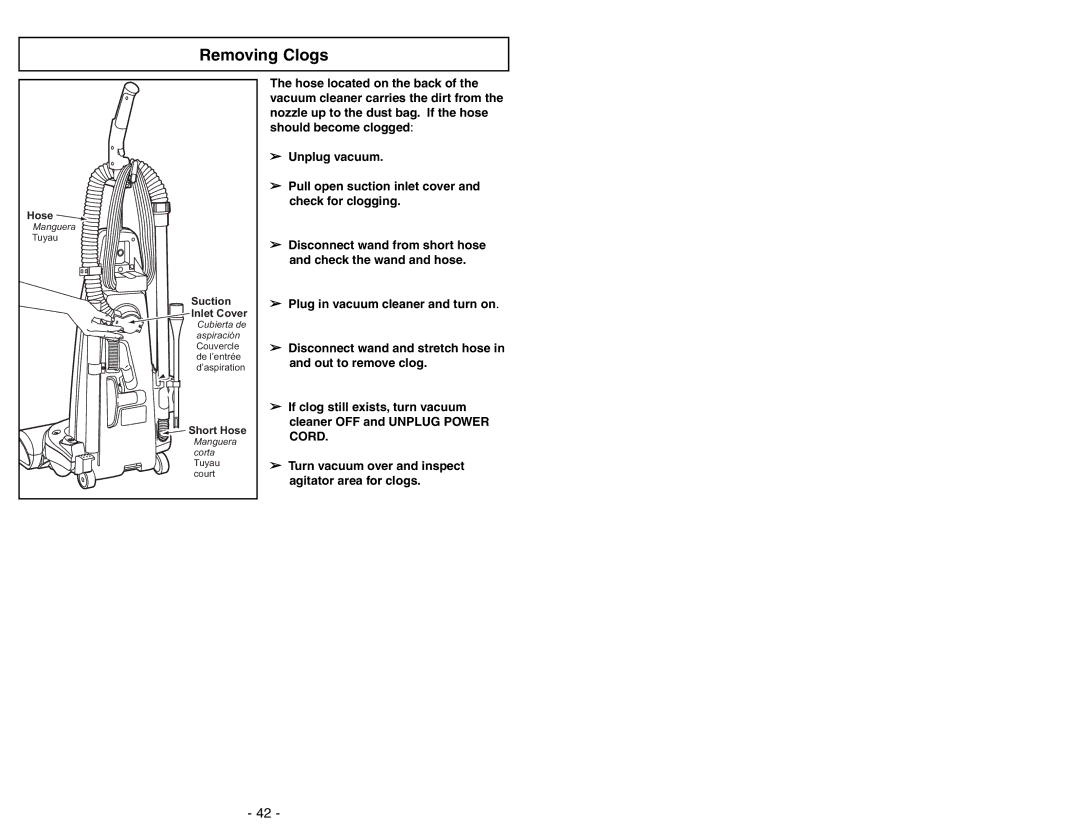 Panasonic MC-V7388 manuel dutilisation Removing Clogs 