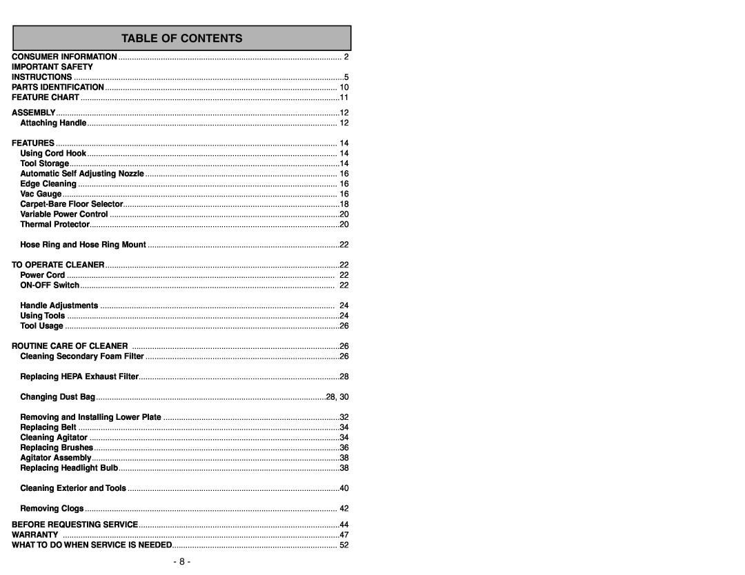 Panasonic MC-V7388 manuel dutilisation Table Of Contents, Important Safety 