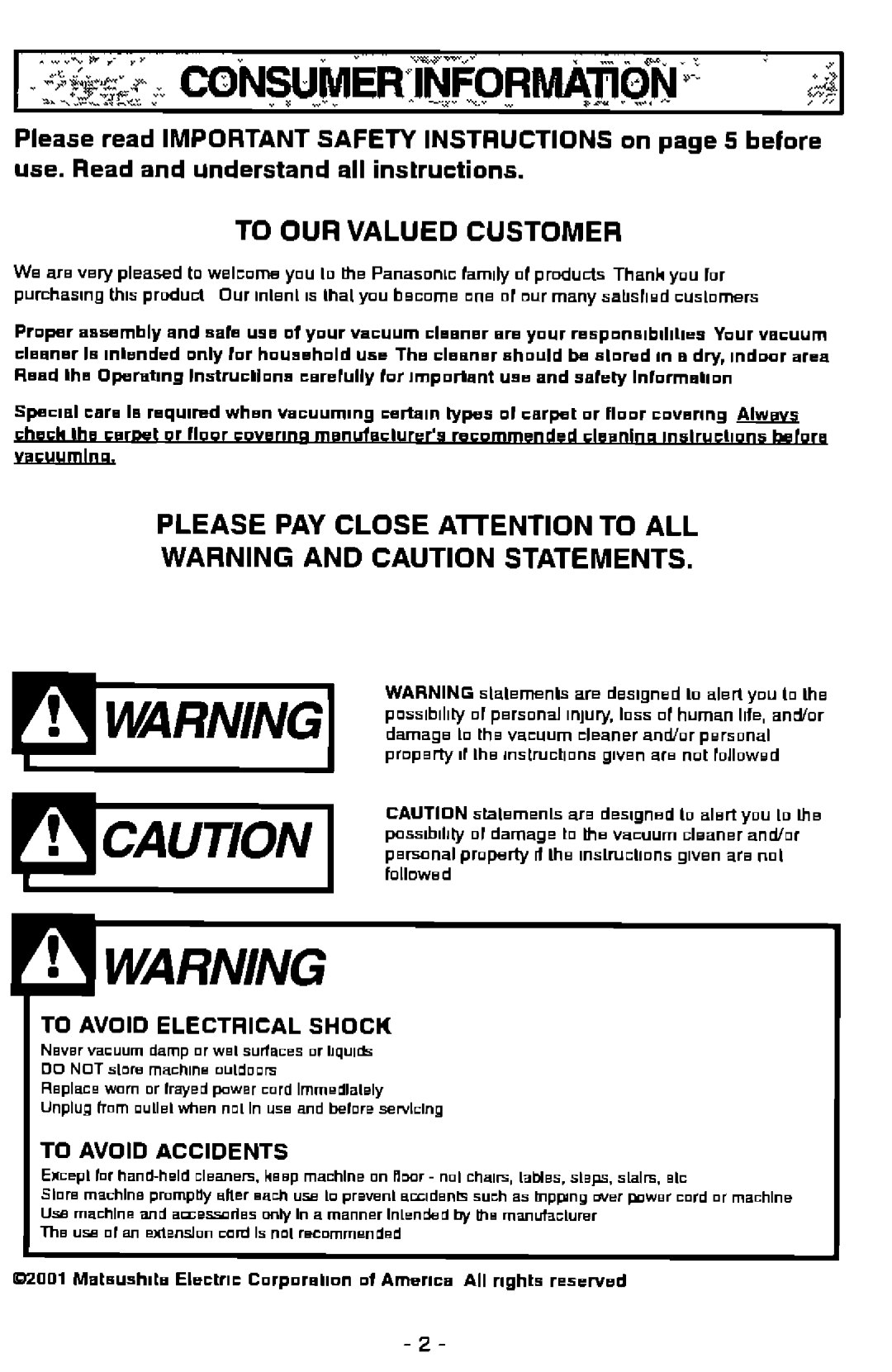 Panasonic MC-V7501 manual 