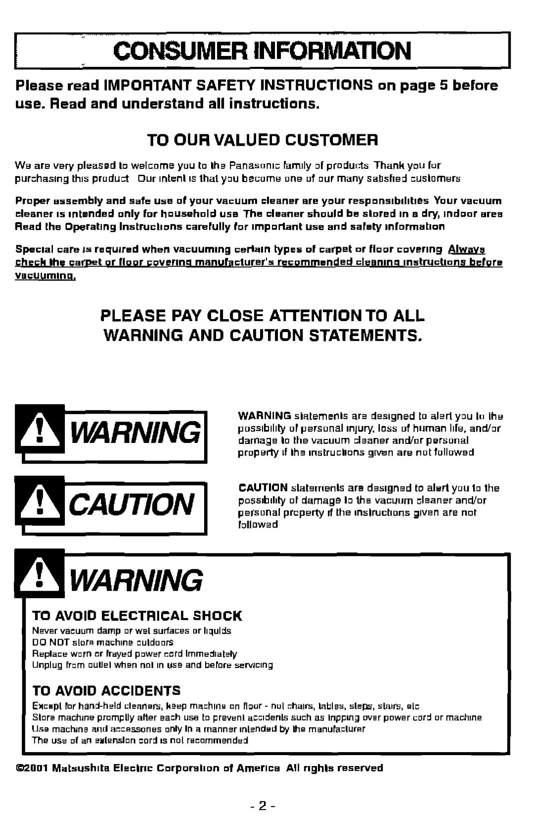 Panasonic MC-V7505 manual 