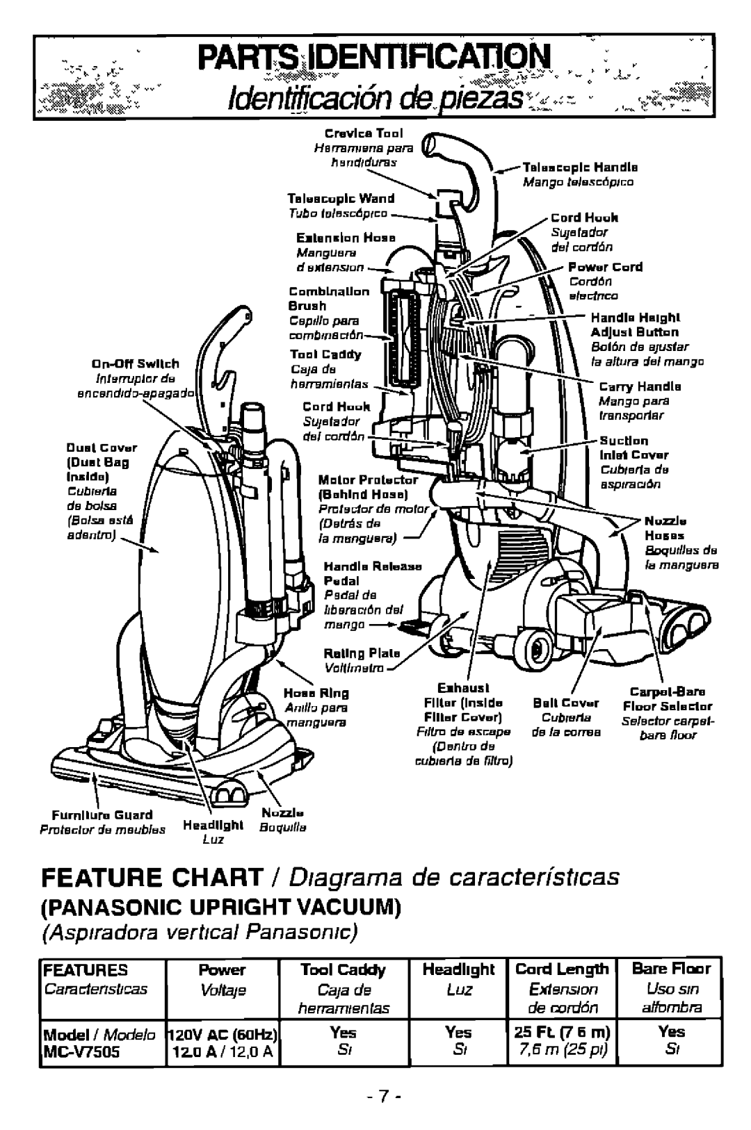 Panasonic MC-V7505 manual 