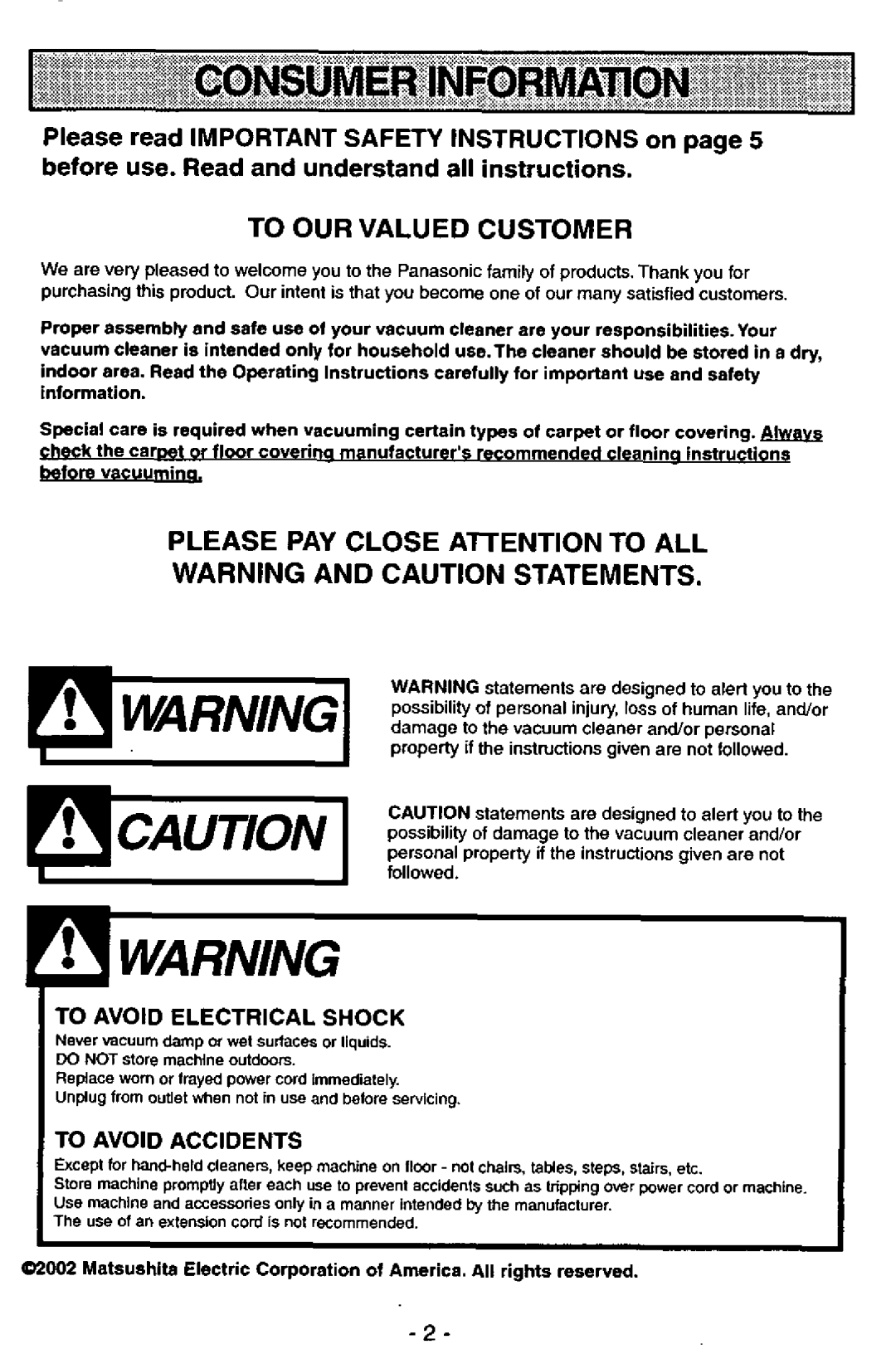 Panasonic MC-V7521 manual 