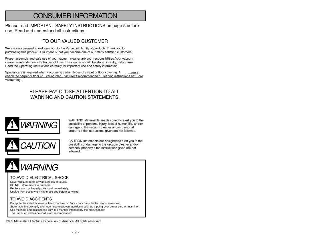 Panasonic MC-V7531 manual Garantía de la Aspiradora de Panasonic 