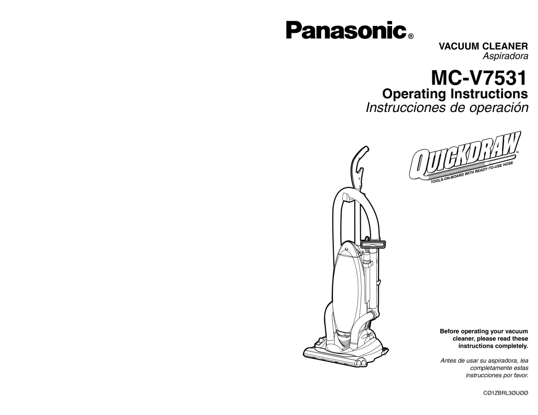 Panasonic MC-V7531 manual Operating Instructions, Instrucciones de operación, Vacuum Cleaner, Aspiradora 