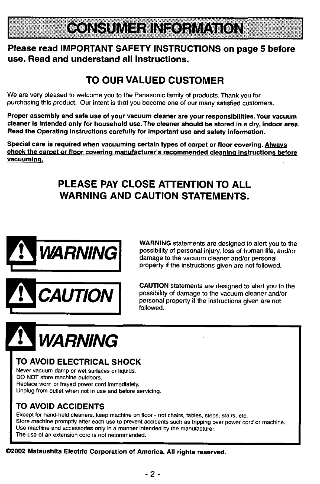 Panasonic MC-V7581 manual 