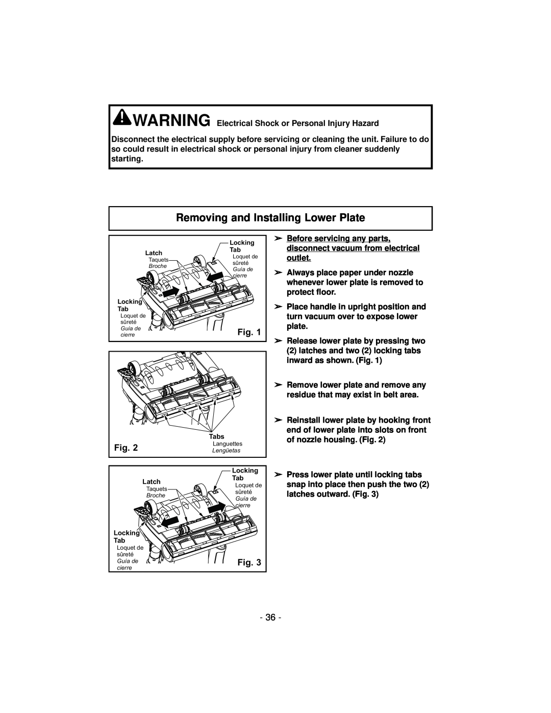 Panasonic MC-V7600 operating instructions Removing and Installing Lower Plate 
