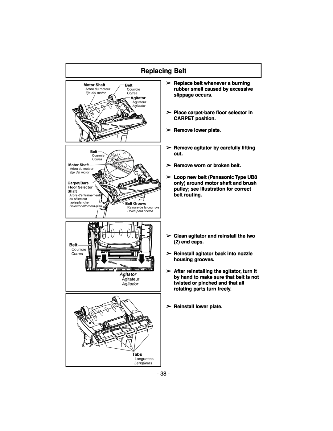 Panasonic MC-V7600 operating instructions Replacing Belt 