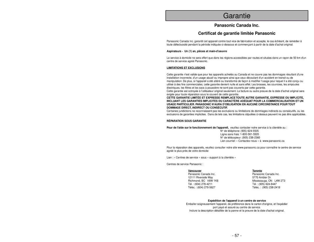 Panasonic MC-V7710 operating instructions Advertencia Cuidado 