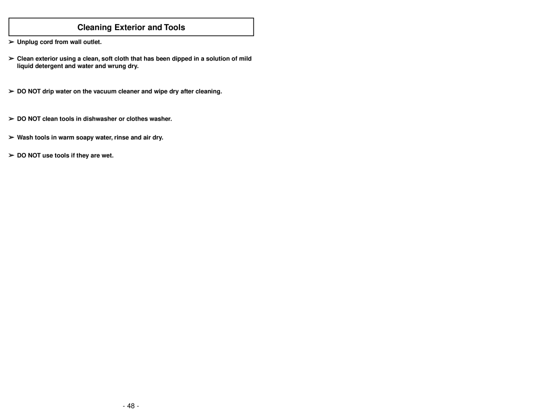 Panasonic MC-V7710 operating instructions Cleaning Exterior and Tools 