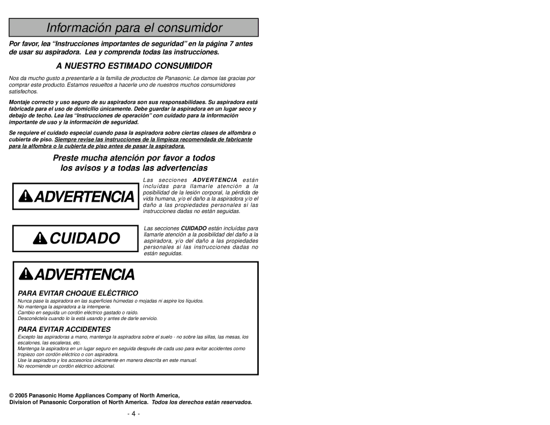 Panasonic MC-V7710 operating instructions Garantie 