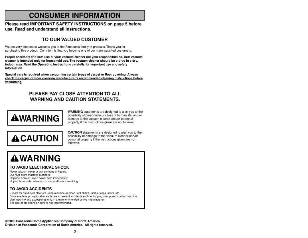 Panasonic MC-V7710 operating instructions 