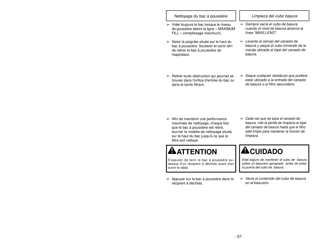 Panasonic MC-V7721 manuel dutilisation Cuidado, Limpieza del cubo basura 