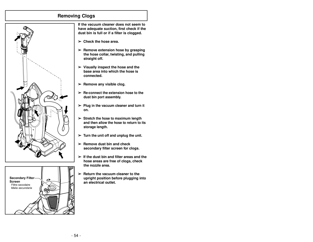 Panasonic MC-V7721 manuel dutilisation Removing Clogs 