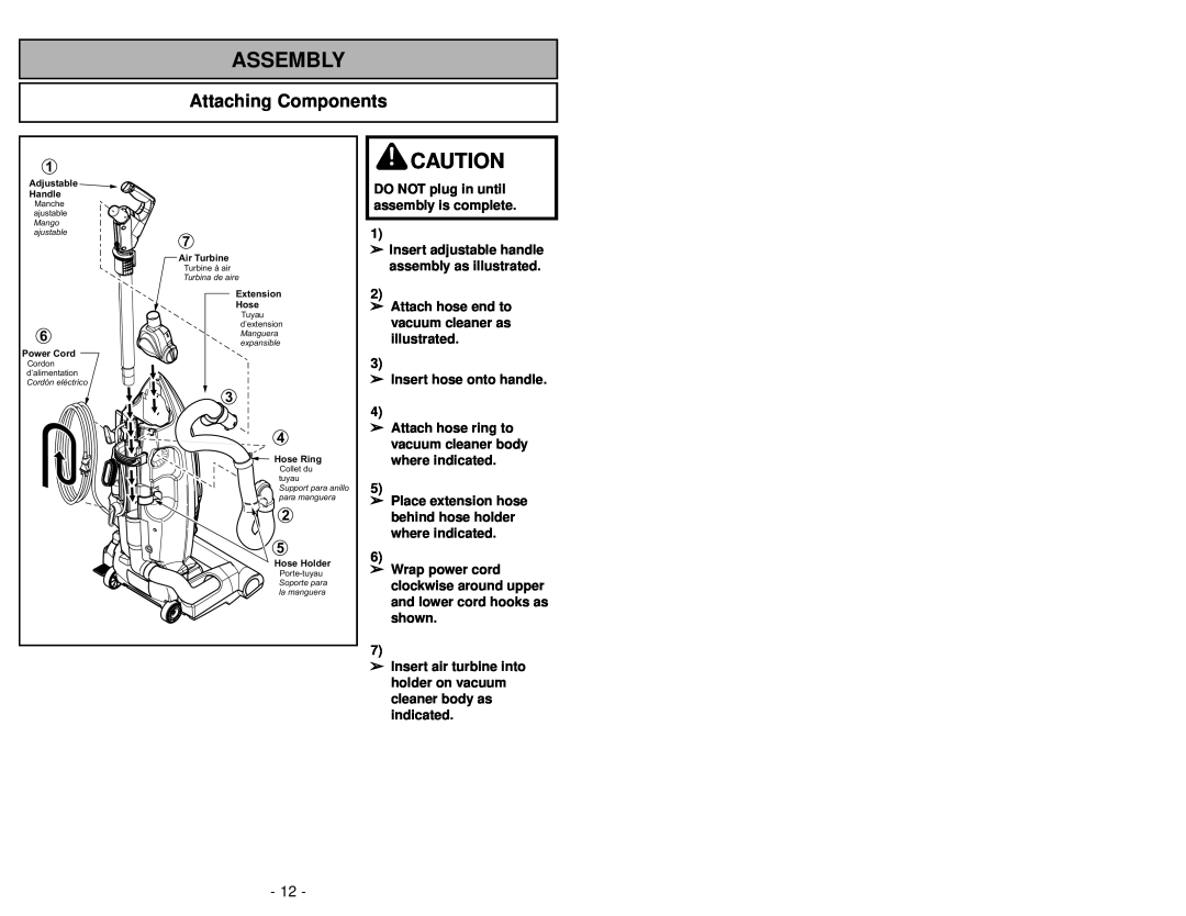 Panasonic MC-V7721 manuel dutilisation Assembly, Attaching Components 