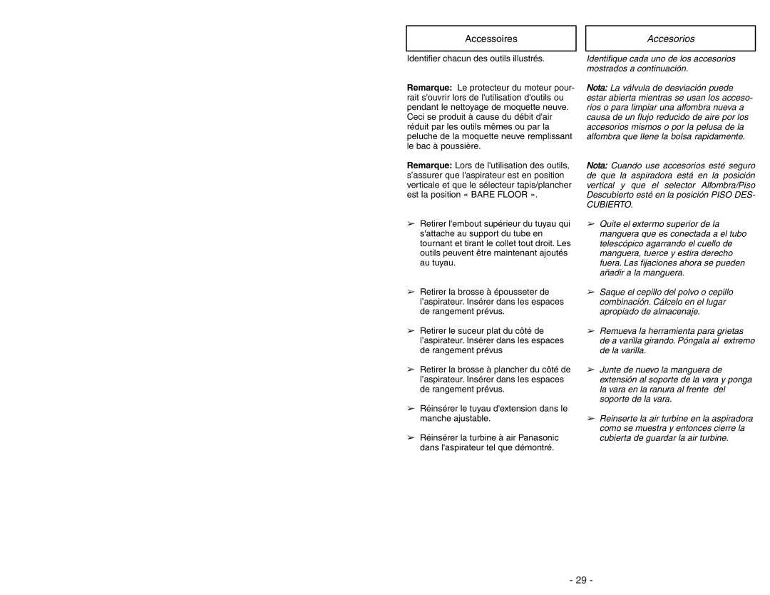 Panasonic MC-V7722 operating instructions Accessoires, Accesorios 