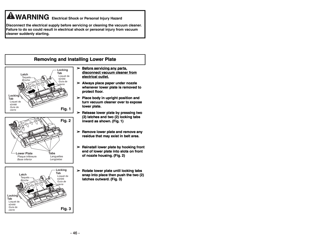 Panasonic MC-V7722 operating instructions Removing and Installing Lower Plate 