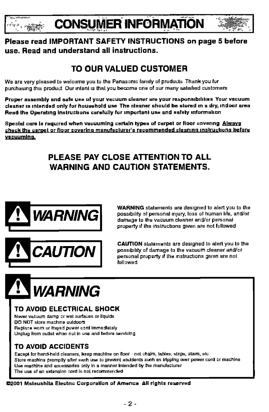 Panasonic MC-V9628 manual 