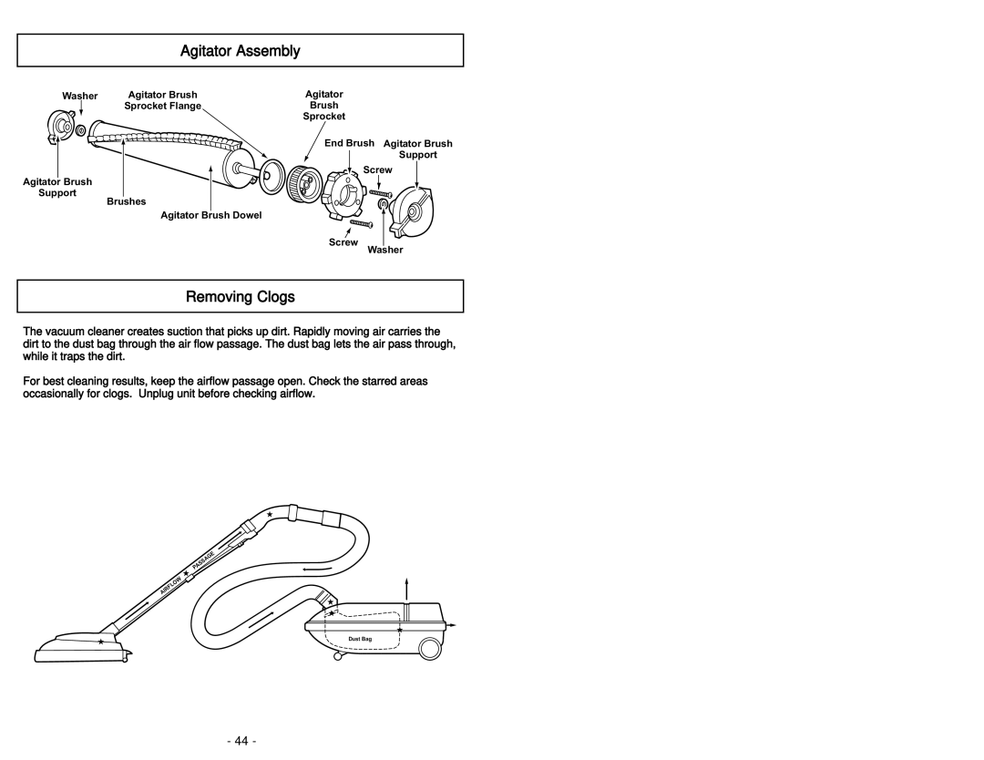 Panasonic MC-V9640 manuel dutilisation Agitator Assembly, Removing Clogs 