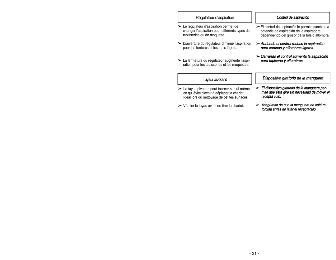 Panasonic MC-V9644 operating instructions Régulateur d’aspiration 