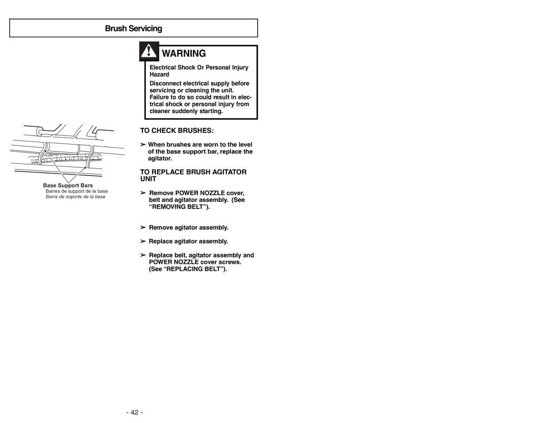 Panasonic MC-V9644 operating instructions Brush Servicing, To Replace Brush Agitator Unit 