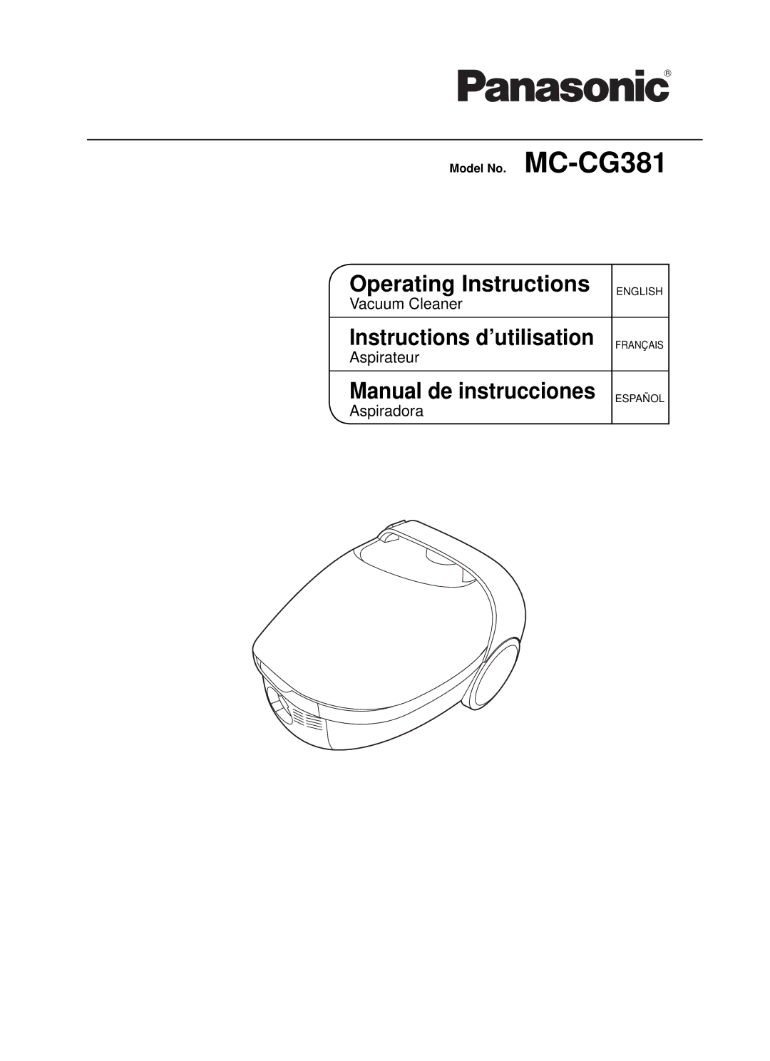 Panasonic Mccg381 operating instructions Manual de instrucciones, Model No. MC-CG381 