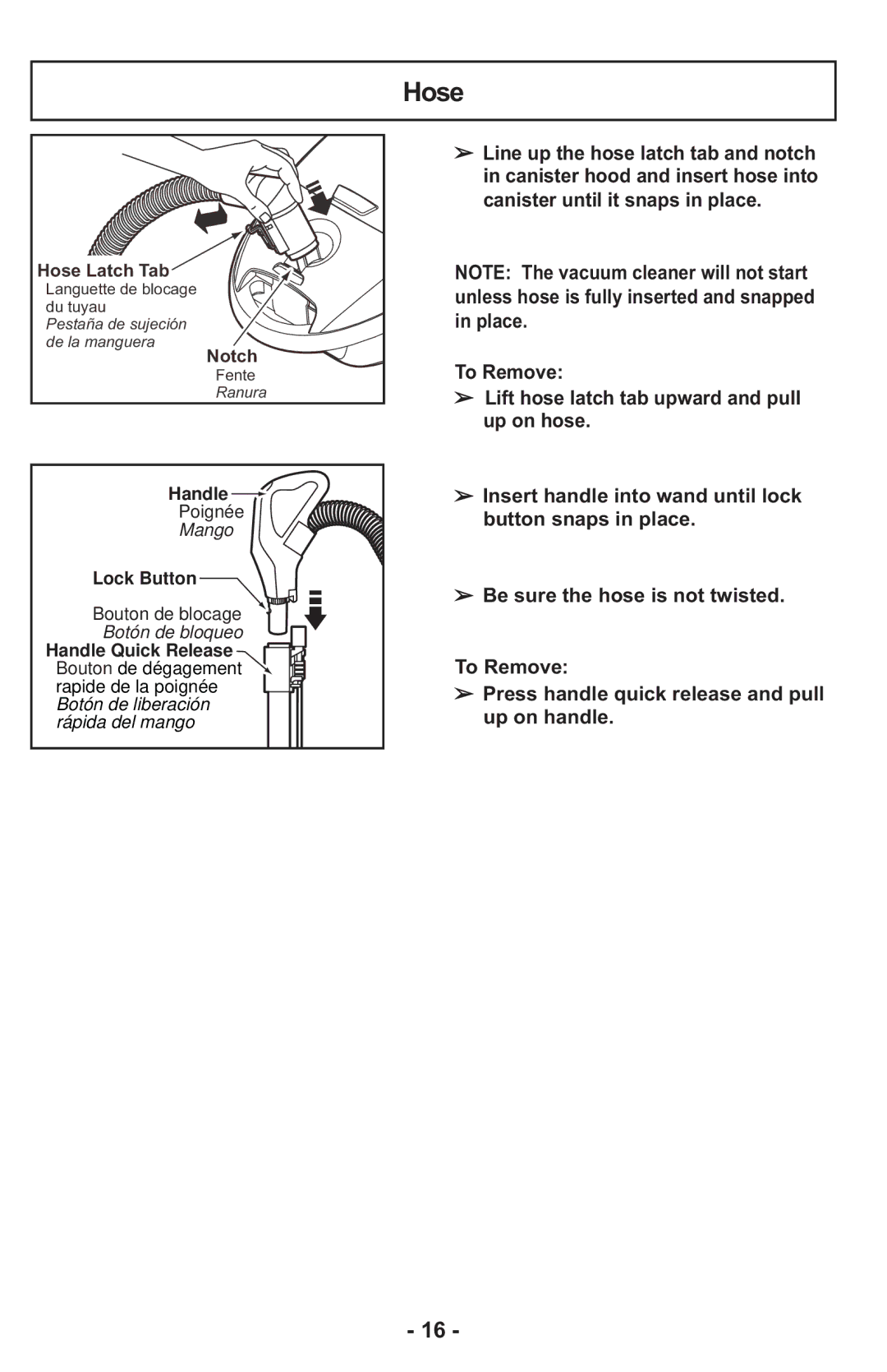 Panasonic MCCG917 manuel dutilisation Hose Latch Tab 