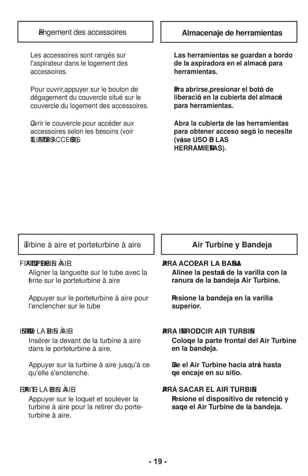 Panasonic MCCG917 manuel dutilisation Almacenaje de herramientas, Air Turbine y Bandeja 