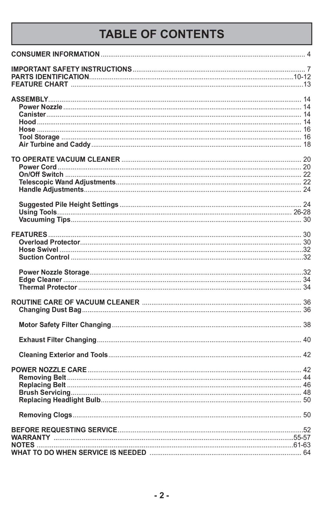 Panasonic MCCG917 manuel dutilisation Table of Contents 