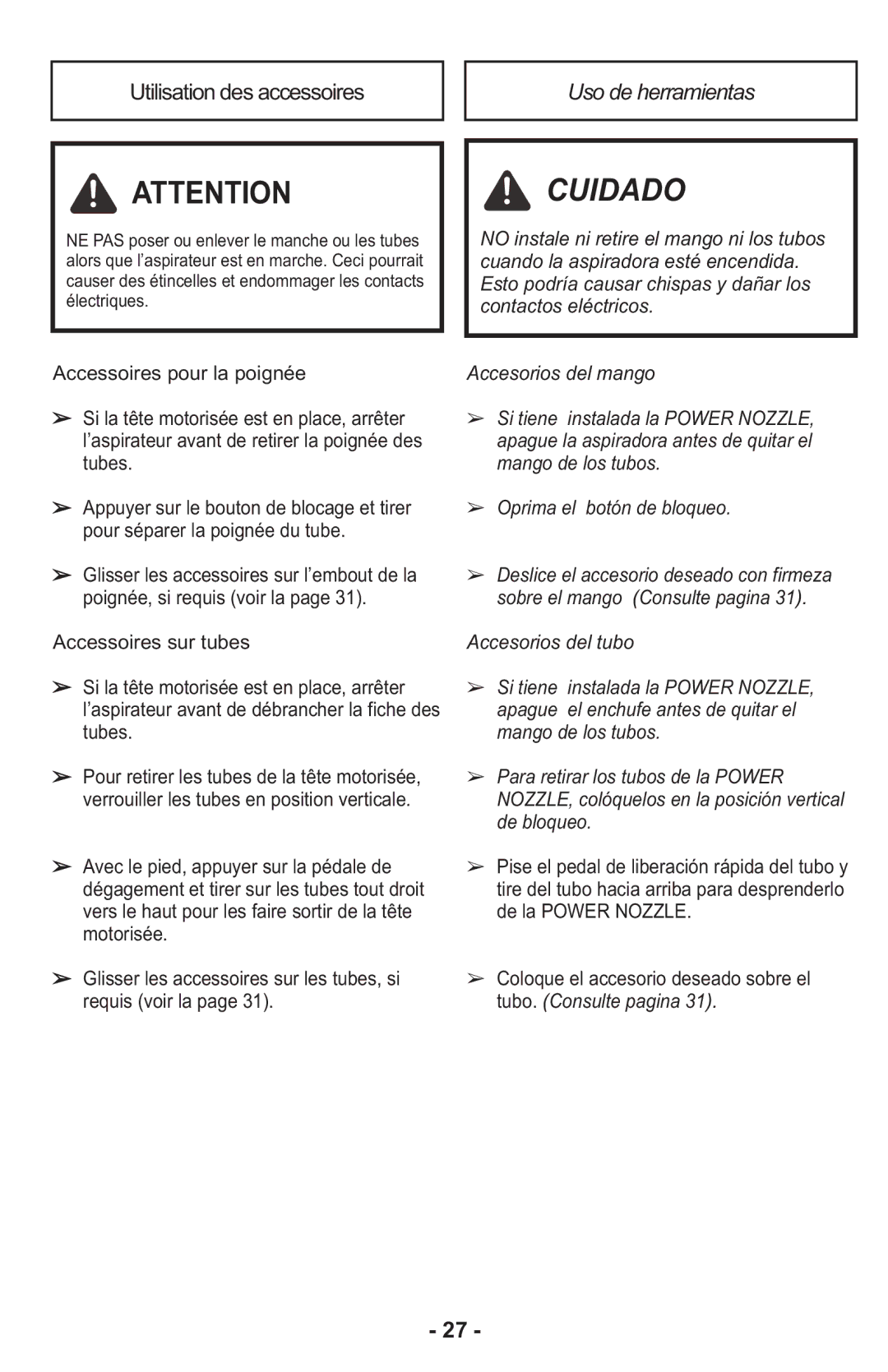 Panasonic MCCG917 manuel dutilisation Cuidado, Uso de herramientas 