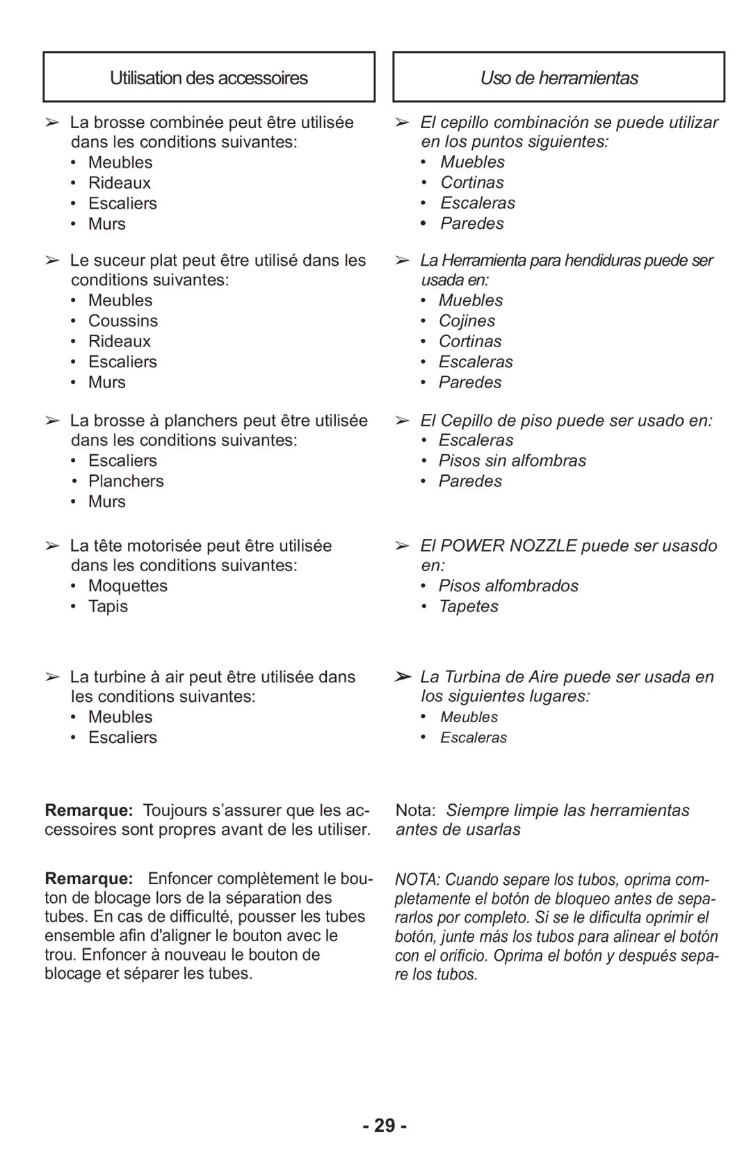 Panasonic MCCG917 manuel dutilisation Nota Siempre limpie las herramientas antes de usarlas 