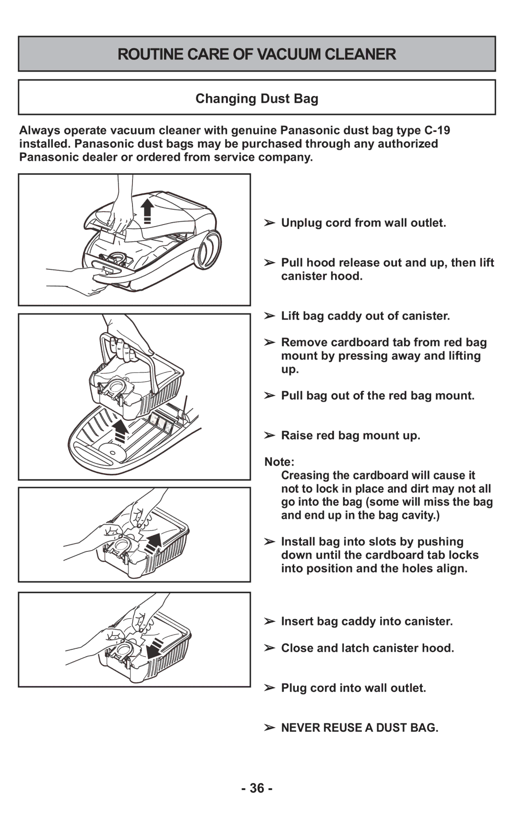 Panasonic MCCG917 manuel dutilisation Routine Care of Vacuum Cleaner 