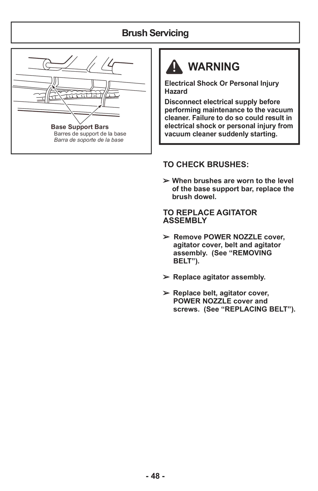 Panasonic MCCG917 manuel dutilisation Brush Servicing, Electrical Shock Or Personal Injury Hazard 